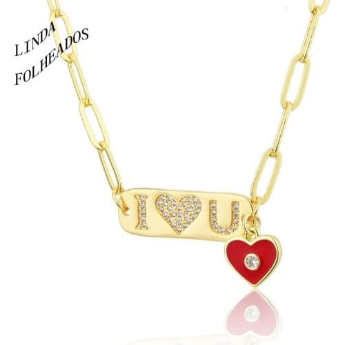 2021 New Arrival Fashion Trendy Women Set Auger Heart-Shaped Letters Drip Copper Romantic Necklace Pendant Jewelry Gift