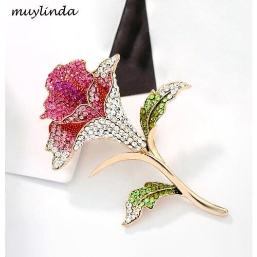 Muylinda Rose Flower Brooches For Women Fashion Rhinestone Brooch Pin Jewelry Clothes Scarf Pins Accessories