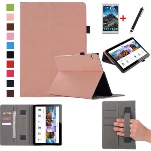 Case For Huawei MediaPad T3 10 AGS-L09 AGS-L03 9.6 inch Cover Tablet Luxury PU Leather Hand Belt Holder Stand Shell+film+pen