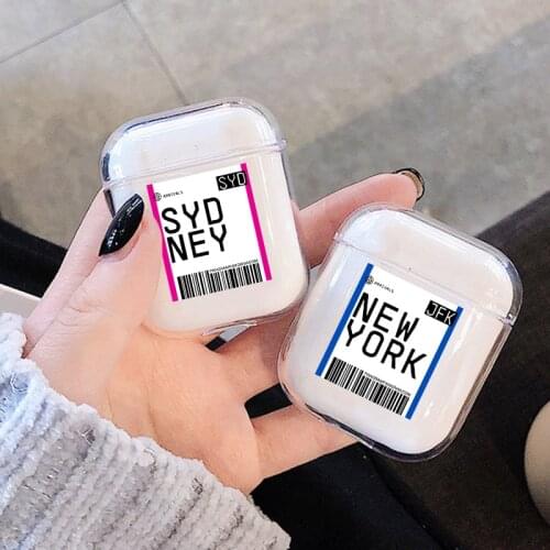 Funny Travel City Boarding Pass Cover For AirPods 2 Case Transparent Hard Bluetooth Headset Protective Cases For Air pods 1
