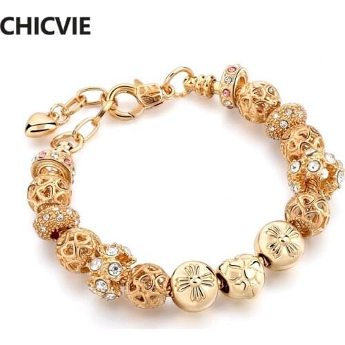 CHICVIE Gold Color Crystal Glass Bead Bracelet For Women Beads Bracelet Charms For Jewelry Making Custom DIY Bracelets SBR170008