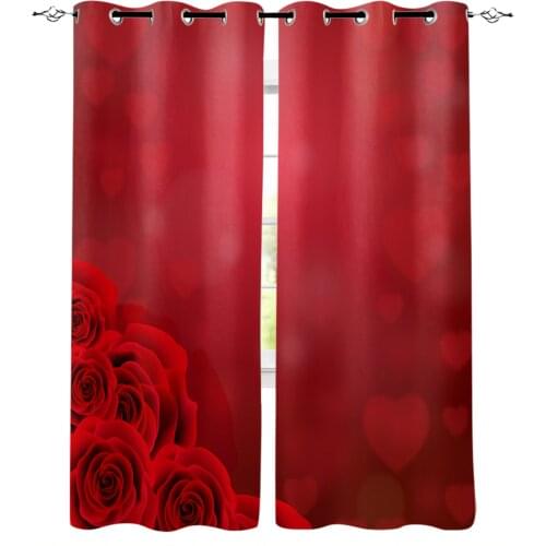 ValentineS Day Rose Red Heart Windows Curtains Living Room Bedroom Kitchen Curtains For Children Drapes Window Treatments