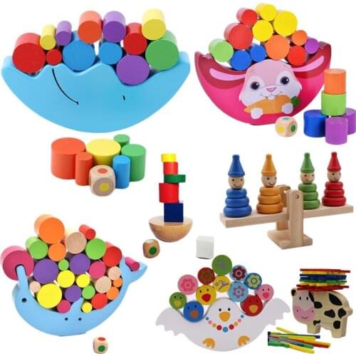 Baby Early Learning Toy Wood Moon Balancing Educational Toys Building Blocks Kids Children Balancing Toy Wooden Toys Balancing B
