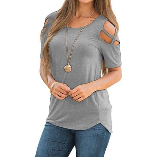 Women Off Sholder T Shirt Strappy Cold Shoulder T-Shirt Womens O-neck Top Tees Feminina Camiseta NV109 R