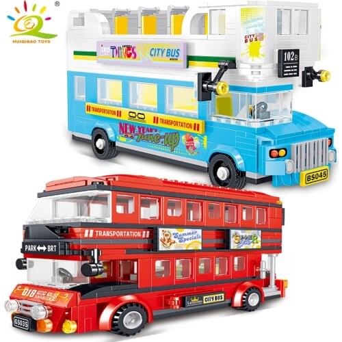 HUIQIBAO Double Decker Sightseeing Bus Building Blocks City Street Car Truck Bricks Construction Toy For Children Friends Gift