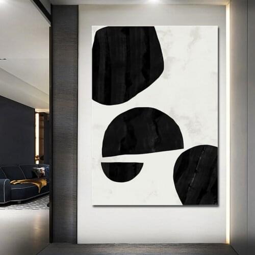 Abstract Black And White Circle Shape Oil Painting Canvas Picture High Quality Art Cheap 100% Hand Painted Paintings Wall Art
