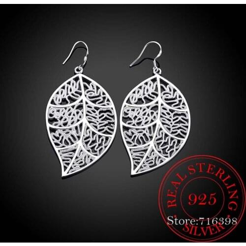 Korean 100% 925 Sterling Silver Hollow Leaf Vintage Long Drop Dangle Earrings For Women 2020 Engagement Wedding Party Jewelry