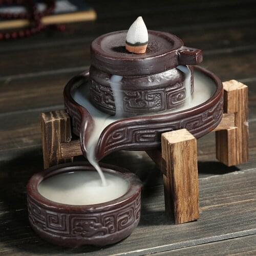 Retro Ceramic Backflow Incense Burner Waterfall Censer Incense Stick Holder Aromatherapy Furnace Home Decoration Best Gift