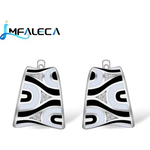 LMFALECA Pure Silver Clip Earrings for Women 925 Silver Jewelry White Black Enamel Totem Earring for Party Birthday Gift
