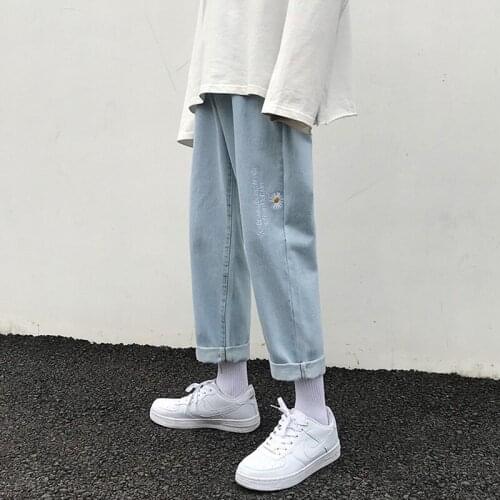 2020 Mens Flower Embroidery Cargo Pocket Casual Pants Loose Baggy Homme Wash Jeans Biker Denim 3 Color Trousers Size S-2XL