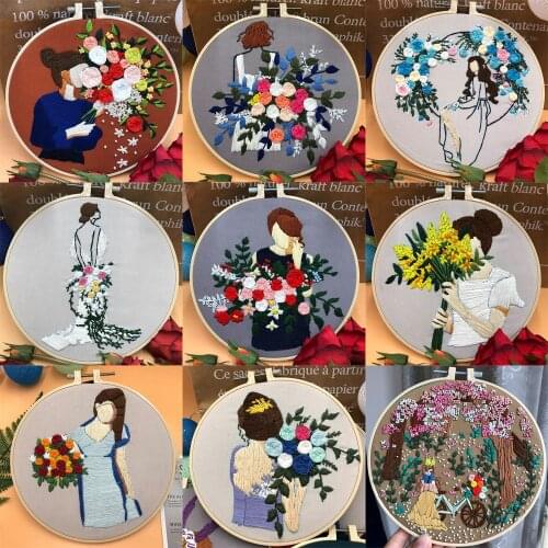 For Beginners Girls DIY Needle Crafts Handwork Cross Stitch Kit Embroidery Needlework Embroidery Hoop Ribbon Painting