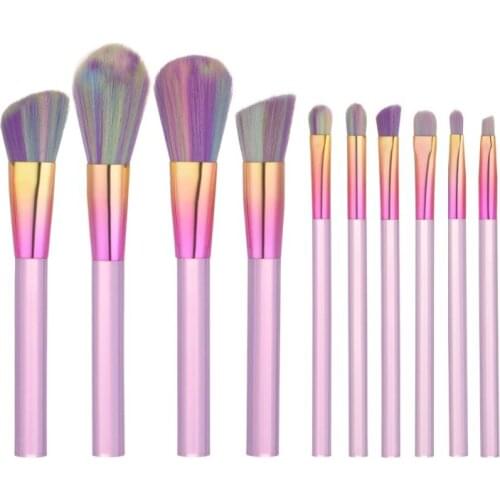 Newest 10PCS Makeup brushes Set Light Pink Transparent Handles with Rainbow Color Make up Brushes Foundation Brush Tool