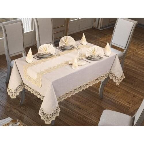 Buddha Linen Table Cover Set 26 Piece Cream Mustard