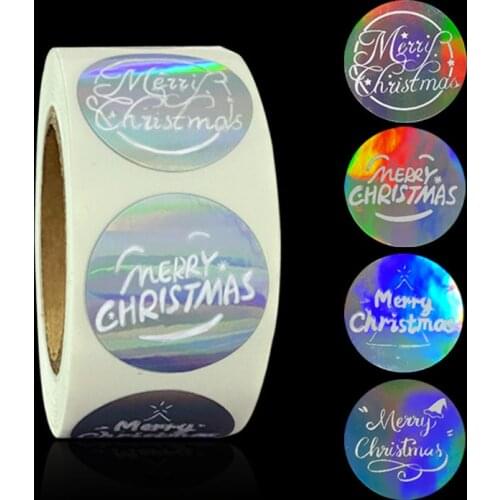 500pcs Merry Christmas Stickers Christmas Roll Silver Adhesive Envelope Seals Labels Christmas Tags for Postcards Envelopes Box