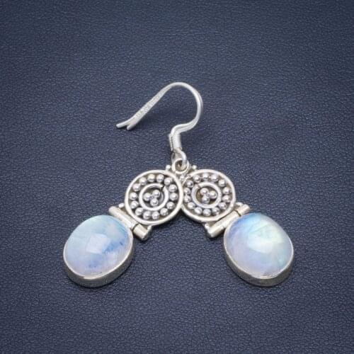 Natural Rainbow Moonstone Handmade Unique 925 Sterling Silver Earrings 1.75" B2520