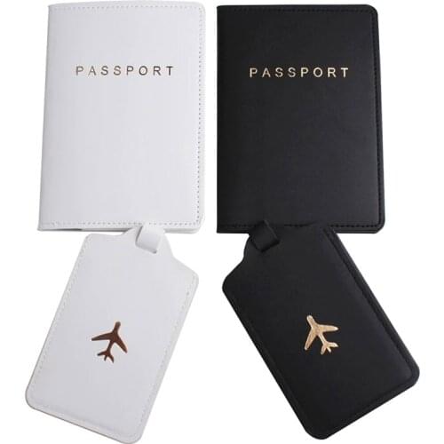 YIYOHI Solid Airplane Passport Cover Luggage Tag Couple wedding Passport Cover Case set Letter Travel Holder Passport Cover XP02