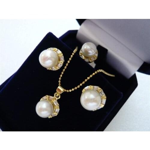 Wholesale latest fashion white shell pearl nice design earrings pendant necklace ring(7.8.9) jewelry set