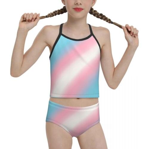 National Beach Wear for Children young Girl Print Subtle Trans Gradient Pride Flag Bikini 2021 Wholesale Girl Swimming Suit
