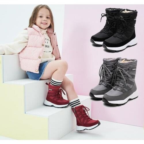 Size 29-43 Kids Winter Snow Boots Children Warm Boots Water Repellent Unisex Boys and Girls with 50% Wool Plush Lining