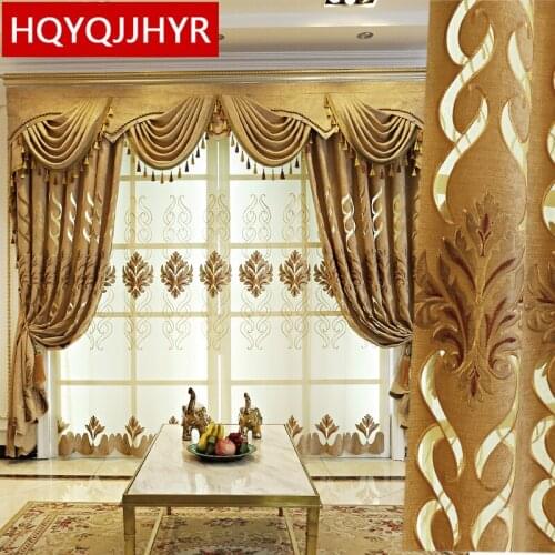 European luxury villa brown curtains for living room decoration with high quality classic Voile Curtain for bedroom windows