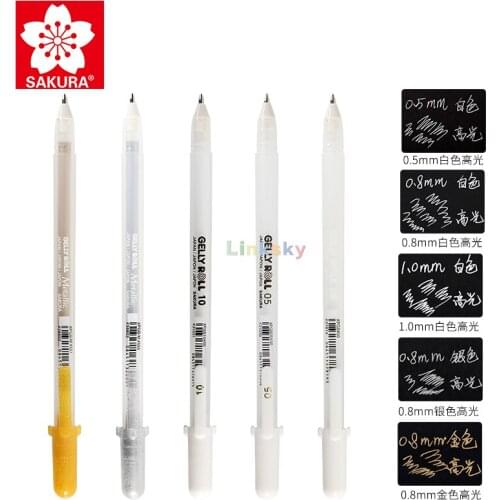 SAKURA Gelly Roll Classic Gel Pens, Opaque White Ink, Ass't Tips 05/08/10, Gold,silvery 0.8mm,Highlight Illustrations and Comics