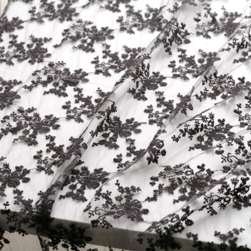 Grey Mesh Flowers Full Embroidered Lace Fabric DIY Wedding Dress Curtain Doll Clothes Accessories Width 135cm 1Yard