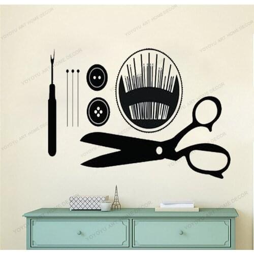 Sewing Wall Art, Scissors Decal, Needle and Thread, Costume Party sticker nail, Seamstress Gift, Sewing Decor, Home Decor yw-719