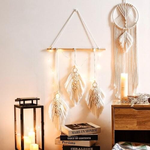 Nordic Leaf Macrame Wall Hanging Handmade Cotton Tapestry Decor Bohemian Tassel Home Living Room Bedroom Headboard Decoration
