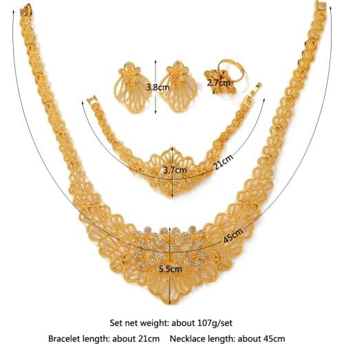 WANGAIYAO Womens Gold-plated Zirconium Necklace Earrings Ring Bracelet Jewelry Four-Piece Set Wedding Jewelry