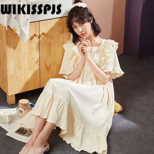 WIKISSPJS WIKISSPJS 2021 Summer New Round Neck Cotton Pajamas Female Princess Fresh, Elegant and Comfortable Home Furnishing