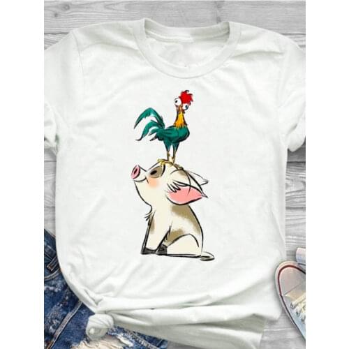 Women Lady T Shirt Cartoon Pig Chicken Printed Tshirt Ladies Short Sleeve Tee Shirt Women Female Tops Clothes Graphic T-shirt