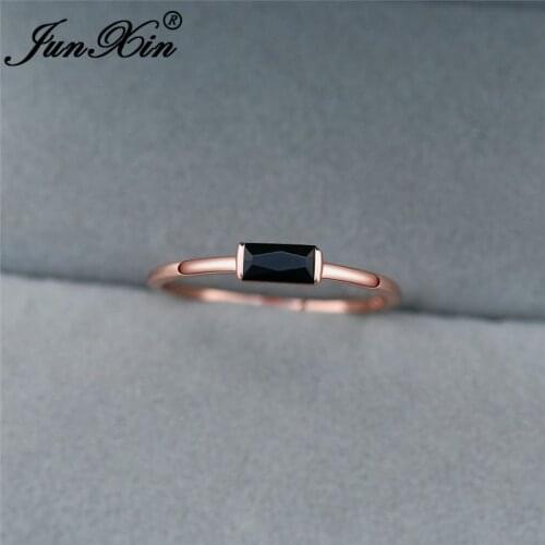 Boho Female Crystal Stacking Thin Rings For Women White Gold Rose Gold Minimalist Bridal Wedding Ring Black Red Zircon Jewelry
