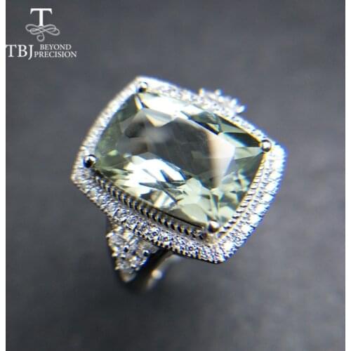 TBJ,Big cushion 12ct natural green amethyst quartz gemstone jewelry set pendant ring 925 sterling silver classic gift for women