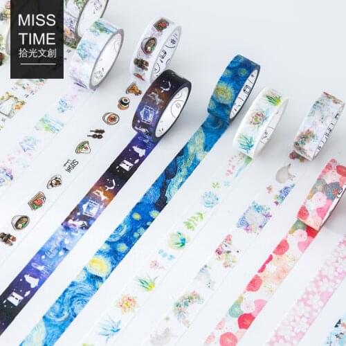 1 pcs DIY Japanese Paper Washi Tape Cartoon Flower Cat Planet Decorative Adhesive Tape MaskingTape Stickers Size 15mm*7m