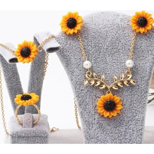 3/5Pcs Lady Sunflower Leaf Faux Pearl Charm Necklace Earrings Bracelet Ring Set wonderful