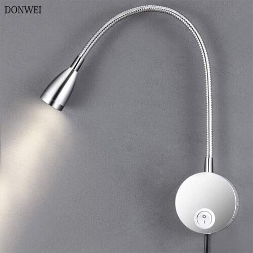 3W LED Wall Lamps With EU plug cable LED Hoses Wall Lamp Aluminum Flexible Home Hotel Bedside Reading Light Book Lights