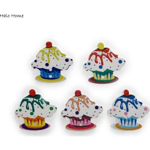 30pcs Sweet Cake Series Wood Cartoon Button Handmade Sewing Scrapbook Clothing Crafts Accessories Gift Card Decor 25mm