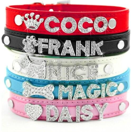 5 Colors 4 Sizes) Mixed PU leather Personalized Custom Dog Collars for 10mm Letters and Charms