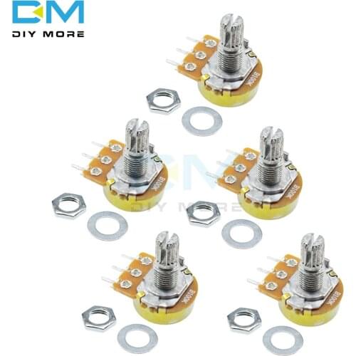 5PC 100K ohm Type B Linear Taper Rotary Carbon Film Metal Potentiometer Panel pot B100K WH148 15mm 3 Pin