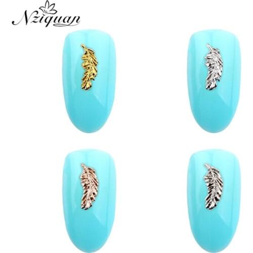 50PCS feather shape 3d nail art decoration four-color nail art decoration sticker charm ultra-thin alloy nail decoration nail ar