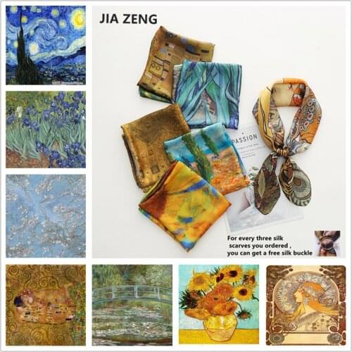 Bandana Silk Scarf Women Fashion Print van gogh Small Neck Scarfs her scarves Hair Band Foulard Hand Kerchief Female Shawl Scarf
