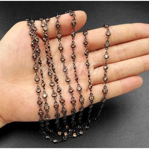 BC091 Wholesale Resist Tarnishable Black Gun Color 10 Meter Yellow Cubic Zirconia Chain Fashion Handmake Chain Women Jewelry