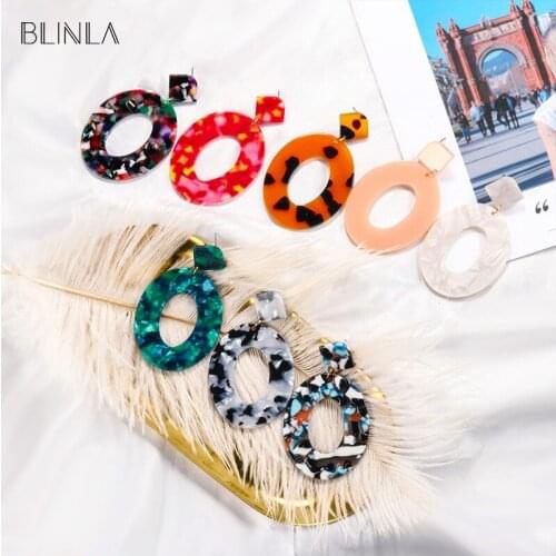 BLINLA Bohemian Geometric Acrylic Big Drop Earrings for Women New Korean Resin Leopard Dangle Earring Fashion Statement Jewelry