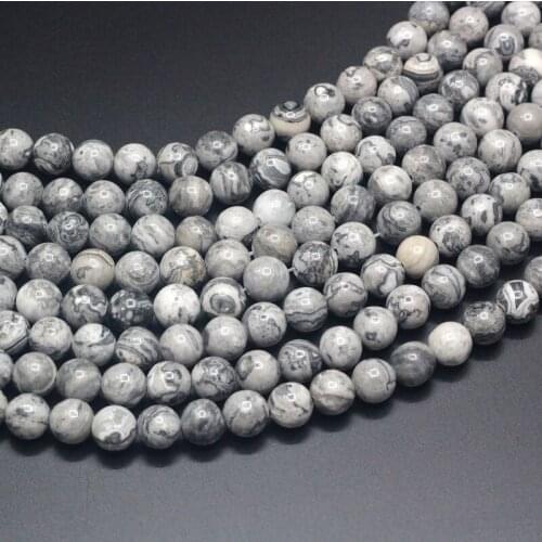 Round Gray Picasso Stone Beads Selectable Size 4mm To 12mm Natural Stone Beads Fashion DIY Strand 15"