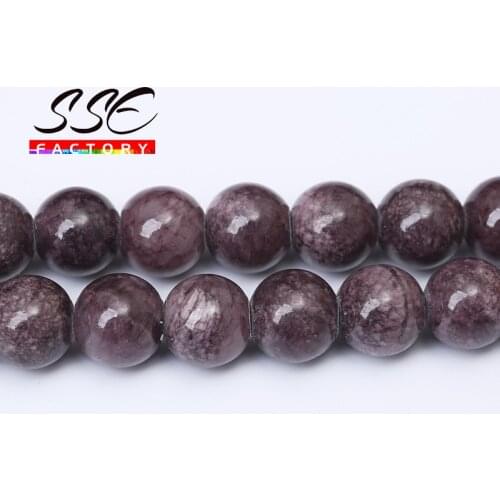 Natural Stone Dark Purple Cloud Jades Beads Round Loose Bead For Jewelry Making 15" Inches 4 6 8 10 12mm DIY Bracelet Necklace