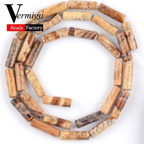 Natural Picture Jaspers Column Beads For Jewelry Making DIY Necklace Bracelet Pendant Spacer Loose Beads 4mm*13mm 15" Wholesale