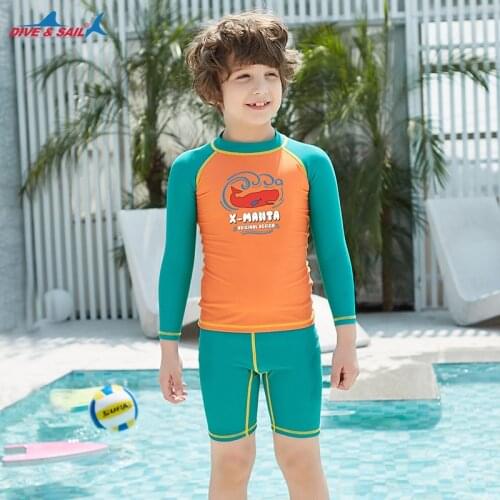 DIVE SAIL Anti UV Rash Guard Kids Lycra Diving Wetsuit Rushguard for boys Long Sleeves Swimsuit 2 pieces Swimwear UPF 50+ Skirt