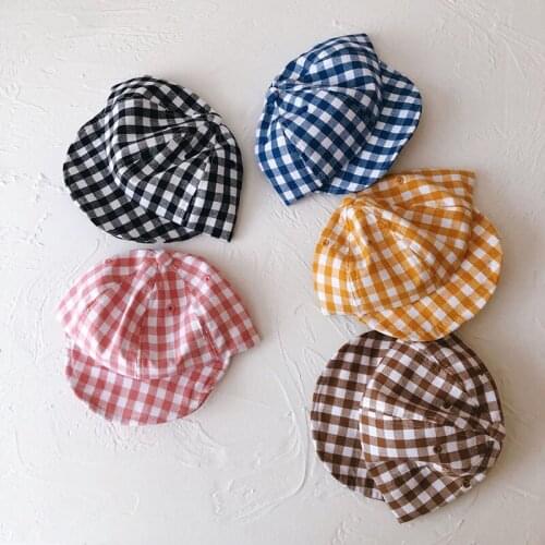 Baby Plaid Bucket Hat Soft-edge Kids Baseball Caps Fashion Style Cap for Baby Boys Girls Baby Spring and Autumn Beret Cotton Hat