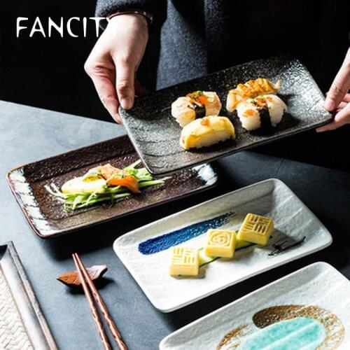 FANCITY Japanese creative skewer plate rectangular plate ceramic plate simple sushi plate grilled wing plate breakfast plate