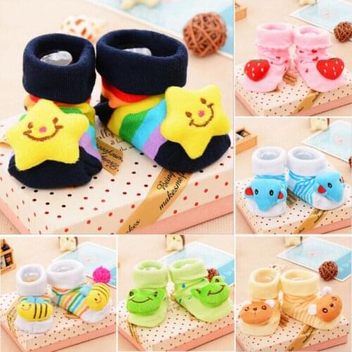 Focusnorm 0-12M Cute Newborn Baby Kids Toddler Boy Girl Crib Shoes Anti Slip Shoes Cartoon Slipper Floor Socks Boots